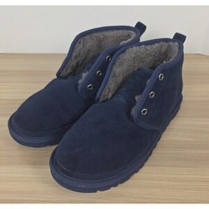 Men's Size 7 UGG Neumel Suede Fur Lined Chukka Ankle Boots Navy Blue 3236